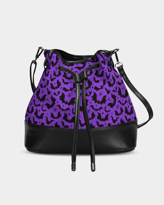 Batty Bats 24 Purple Black Mini Drawstring Bucket Bag