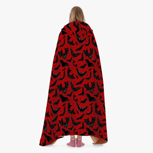 Batty Bats 2023 Red with Black Bats Hooded Blanket