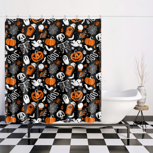 Everything Halloween 2022 Black, White, Orange Shower Curtain