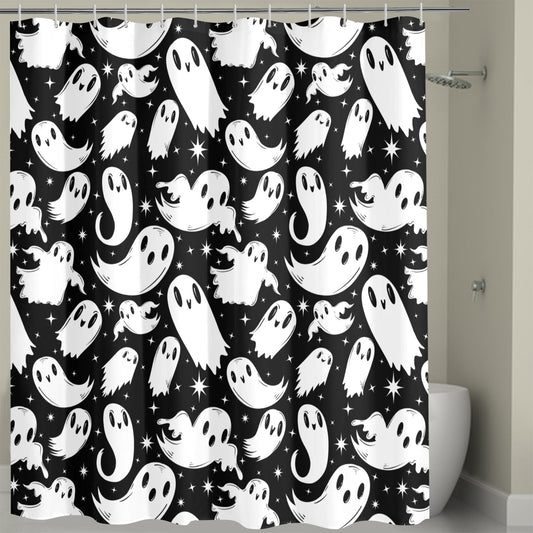 Ghosties 2022 BW Spooky Halloween Shower Curtain