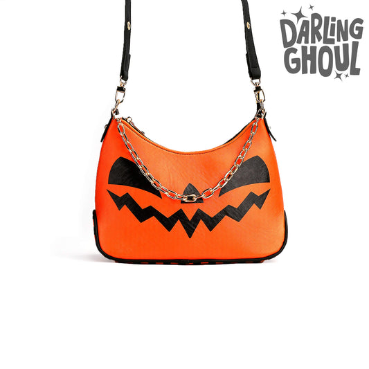 Cute Halloween Jack-O-Lantern Face Orange and Black Faux Leather Purse