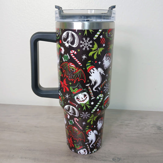 Creepmas Creeps 24 Spooky 40oz Stainless Steel Tumbler Gift With Black Handle and Straw