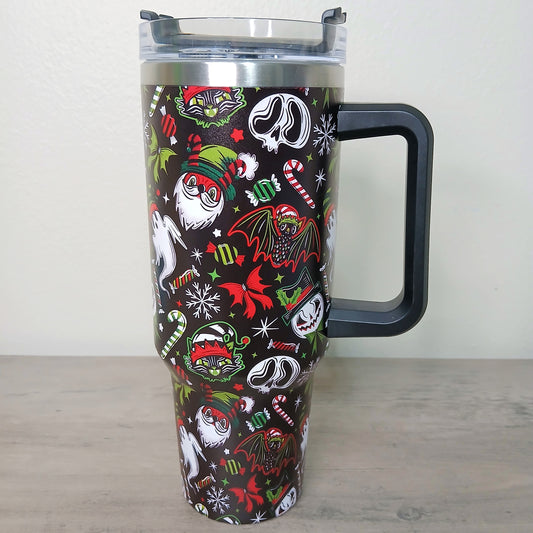 Creepmas Creeps 24 Spooky 40oz Stainless Steel Tumbler Gift With Black Handle and Straw