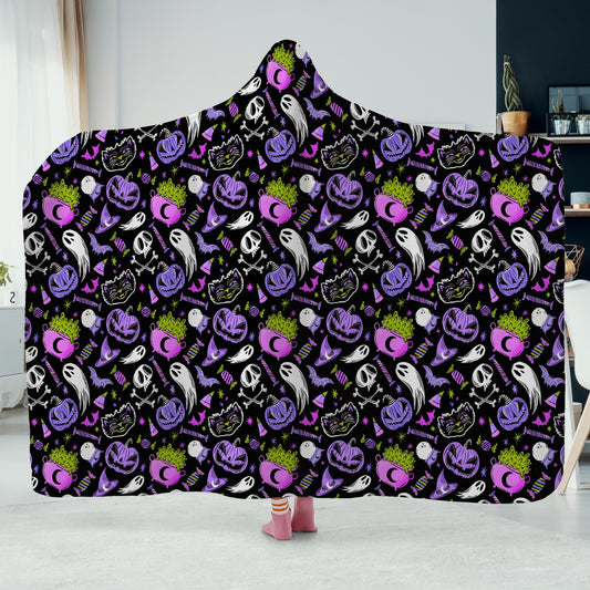 Trick or Treat 2023 Purple Orchid Chartreuse Hooded Blanket