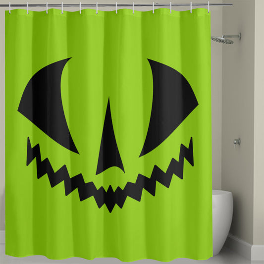 Jack-o-Lantern Face Two Green Spooky Halloween Shower Curtain