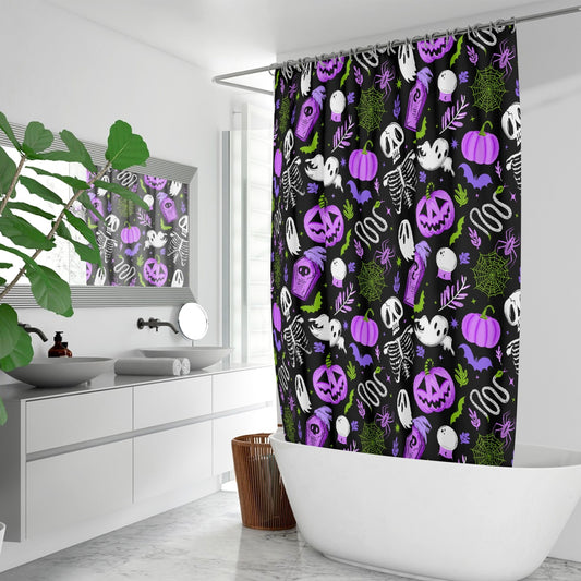 Everything Halloween 2022 Black, White, Orchid, Purple, Palm Shower Curtain