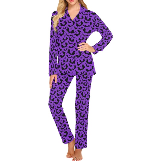 Batty Bats 24 Purple Black Mens and Womens Long Sleeve Pajama Sets No Pockets