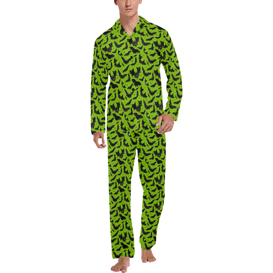 Batty Bats 22 Green Black Mens and Womens Long Sleeve Pajama Sets No Pockets