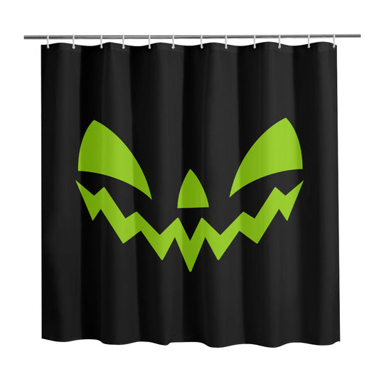 Jack-o-Lantern Face Black Green Spooky Halloween Shower Curtain