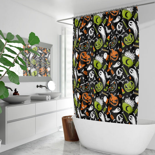 Trick or Treat 2023 Orange Chartreuse Halloween Shower Curtain