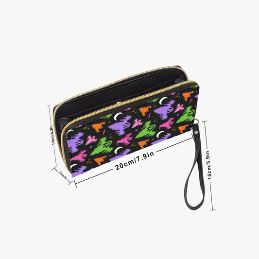 Graveyard Ghosts Black, White, Purple, Pink, Green, Orange Faux Leather Wristlet Clutch Wallet