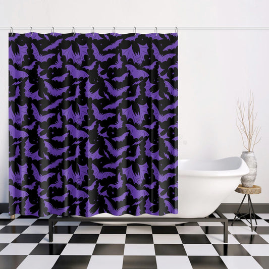 Batty Bats 2023 Black with Purple Gothic Halloween Shower Curtain