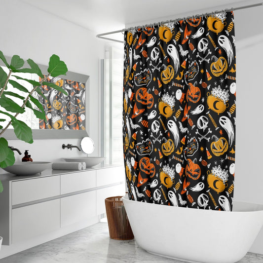 Trick or Treat 2023 Orange Gold Halloween Shower Curtain