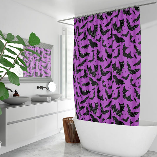 Batty Bats 2023 Orchid Black Gothic Halloween Shower Curtain