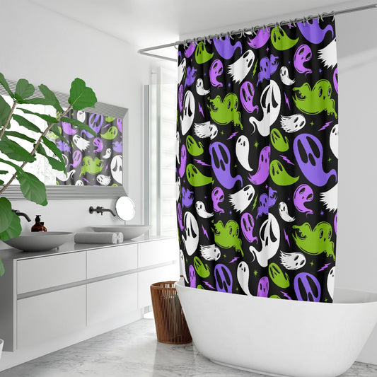 Ghosties 2023 BW Orchid Purple Palm Spooky Shower Curtain