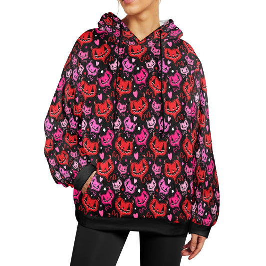 Devil Hearts Red Pink Valloween Spooky Cute Soft Fleece Hoodie Sweatshirt