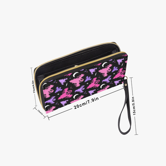 Graveyard Ghosts Black, White, Purple, Pink Faux Leather Wristlet Clutch Wallet