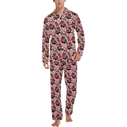 Merry Krampus Pink Green Red Mens and Womens Long Sleeve Pajama Sets No Pockets