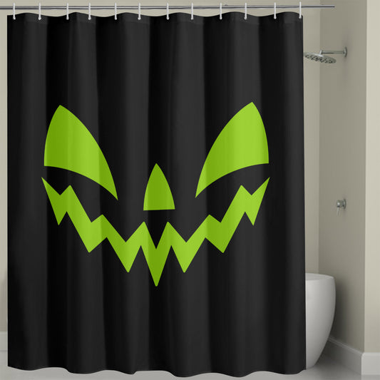 Jack-o-Lantern Face Black Green Spooky Halloween Shower Curtain