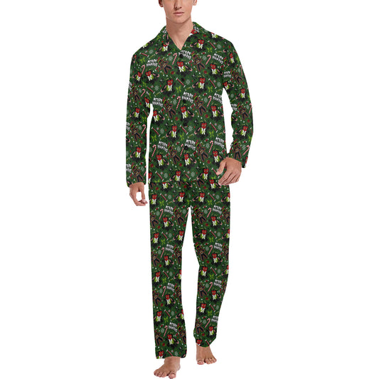 Merry Krampus Green Red Creepmas Spooky Men's and Women's Long Sleeve Pajama Sets No Pockets