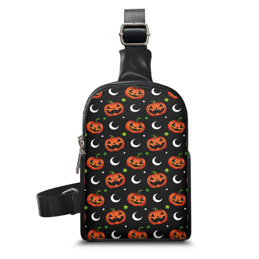 Spooky Happy Jack-O-Lantern Halloween Crossbody Chest Bag Purse