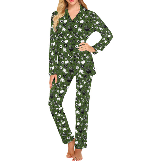 Cast a Spell Green Mens and Womens Long Sleeve Pajama Sets No Pockets