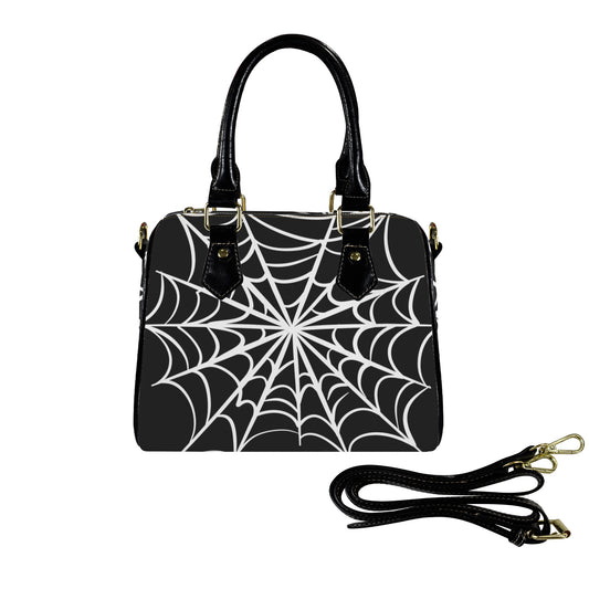 Spooky Gothic Spiderweb BW Boston Handbag Purse