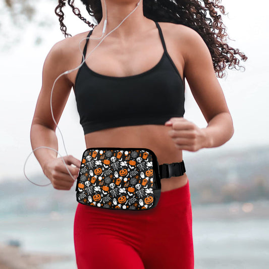 Everything Halloween Black, White, Orange Crossbody Waist Fanny Pack Bag