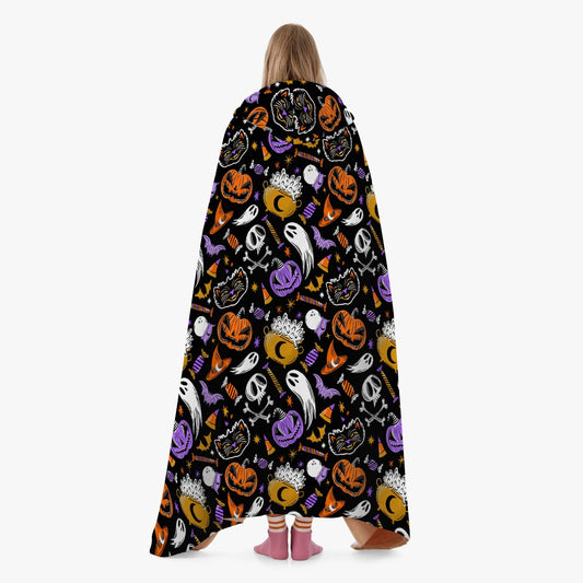 Trick or Treat 2023 Orange Gold Purple Hooded Blanket