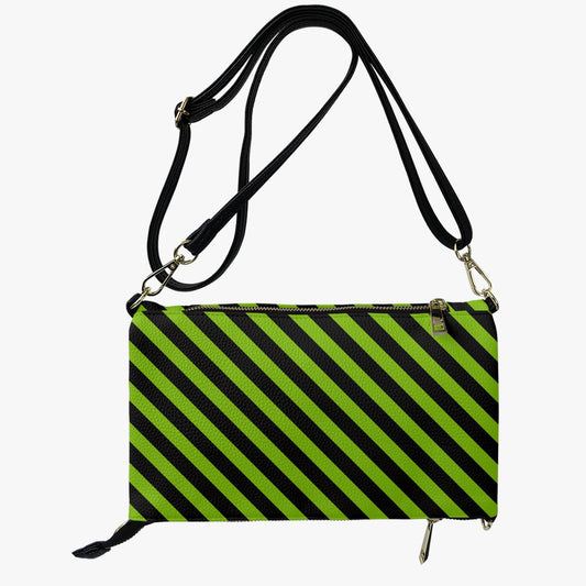 Halloween Black and Green Stipes Faux Leather Flip Crossbody Bag