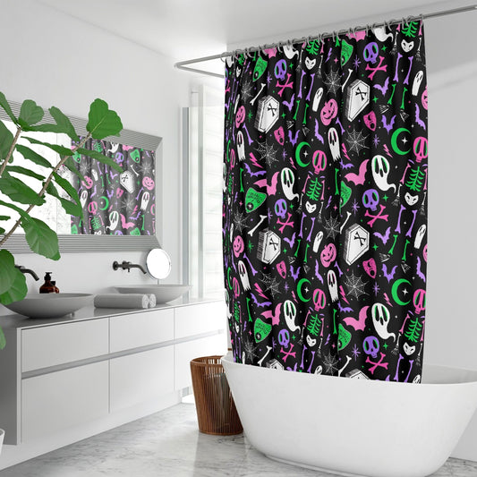 Dearly Departed 2021 Black, White, Pink, Purple, Green Shower Curtain