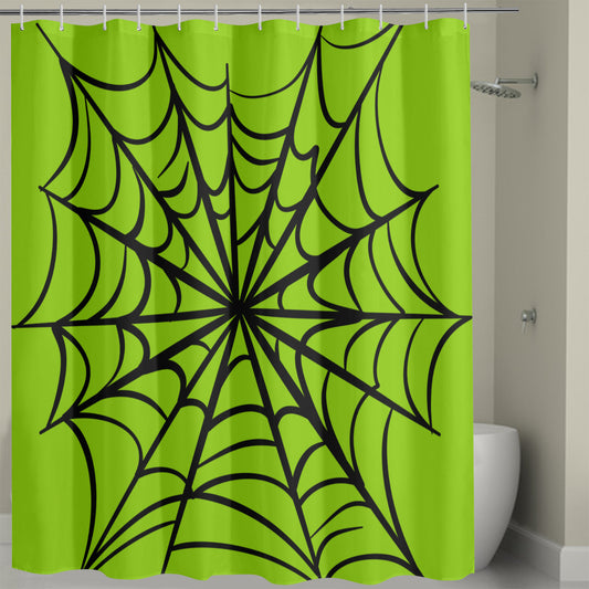 Gothic Web Green Spooky Halloween Shower Curtain