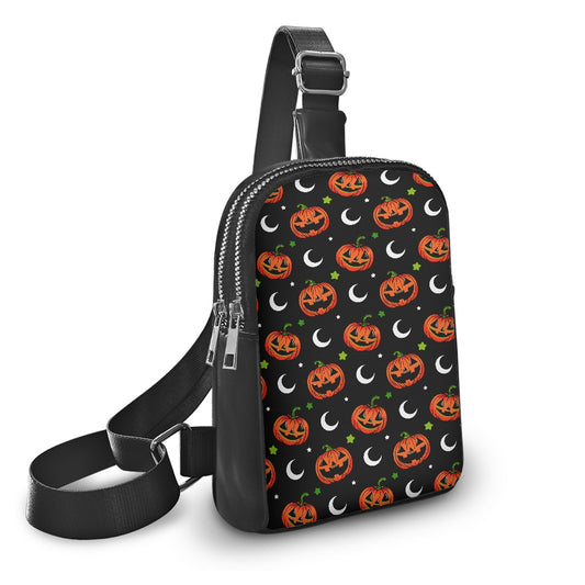 Spooky Happy Jack-O-Lantern Halloween Crossbody Chest Bag Purse