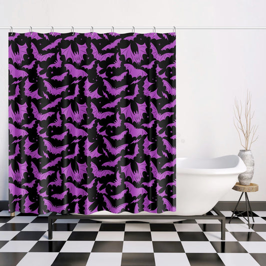 Batty Bats 2023 Black with Orchid Gothic Halloween Shower Curtain