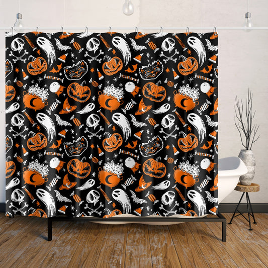 Trick or Treat 2023 Orange Halloween Shower Curtain