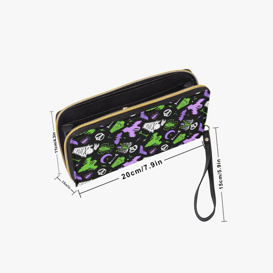 Graveyard Ghouls Black, White, Green, Purple Faux Leather Wristlet Clutch Wallet