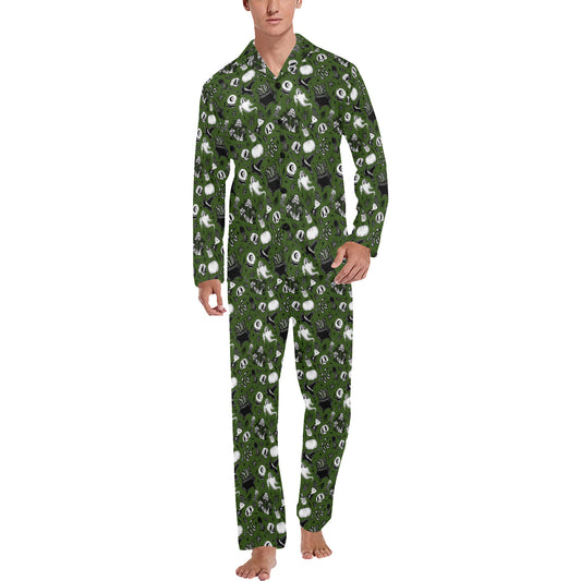 Cast a Spell Green Mens and Womens Long Sleeve Pajama Sets No Pockets