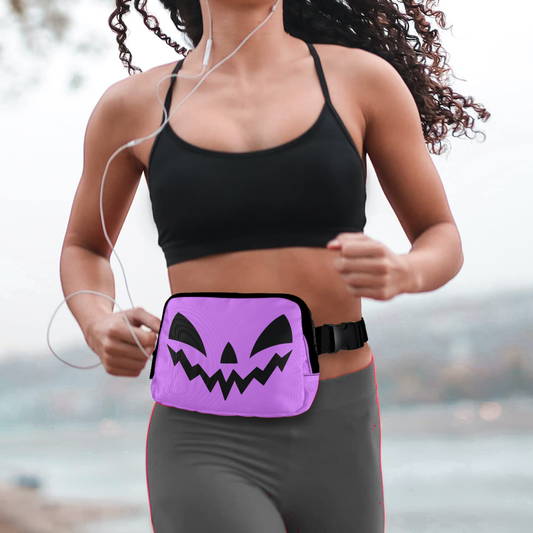 Jack-O-Lantern Pumpkin Face Purple Crossbody Waist Fanny Pack Bag