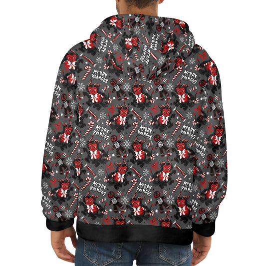 Merry Krampus Gray Red Soft Fleece Hoodie Sweatshirt