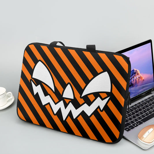 Jack-O-Lantern Face One Orange Black Stripes Laptop Sleeve