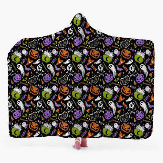 Trick or Treat 2023 Orange Chartreuse Purple Hooded Blanket