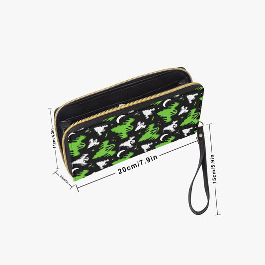 Graveyard Ghosts Black, White, Green Faux Leather Wristlet Clutch Wallet