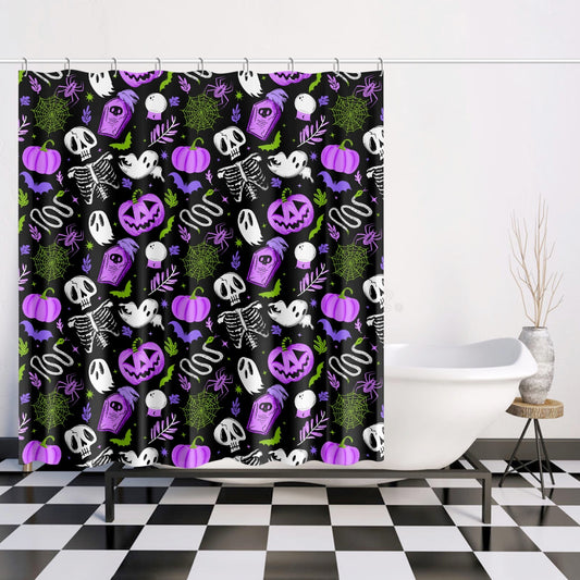 Everything Halloween 2022 Black, White, Orchid, Purple, Palm Shower Curtain