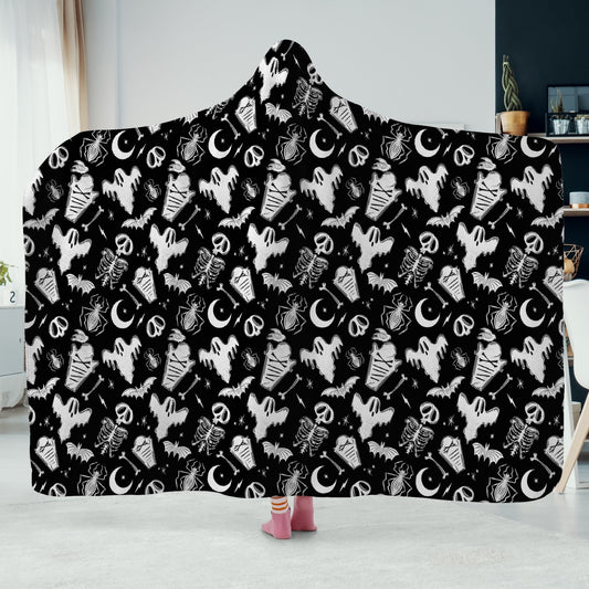 Graveyard Ghouls 2023 Black White Hooded Blanket