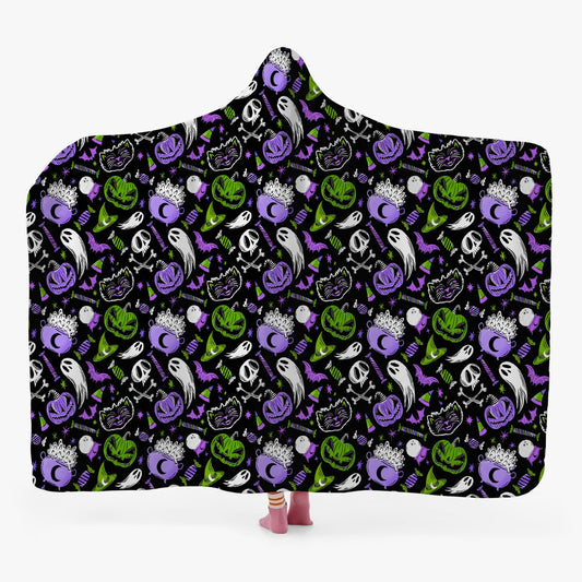 Trick or Treat 2023 Purple Orchid Green Hooded Blanket