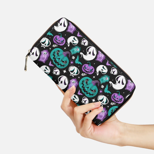 Haunted Pumpkins 2023 Teal, Purple Zipper Wallet