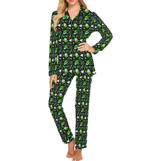 Creepmas Creeps 23 Green Mens and Womens Long Sleeve Pajama Sets No Pockets