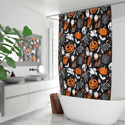 Everything Halloween 2022 Black, White, Orange Shower Curtain