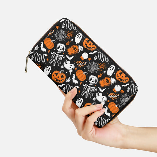 Everything Halloween 2022 Black, White, Orange Zipper Wallet