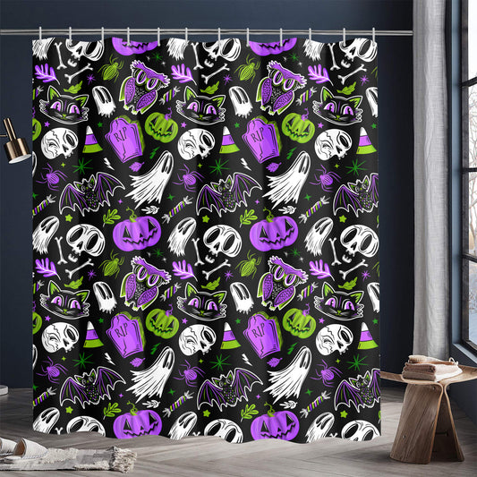 Everything Halloween 24 BWGRNPRP Shower Curtain